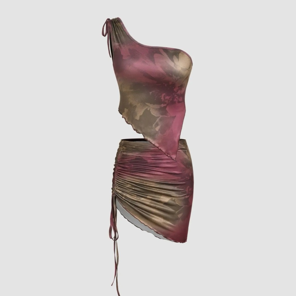 Elegant One-Shoulder Dress in Burgundy and Olive